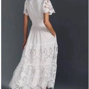 Anthropologie White Embroidered Maxi Dress
